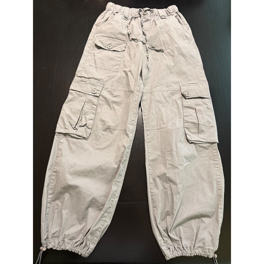 Rachel Paige Womens Cargo Parachute Pants Grey XS Elastic Waist PW2310 Utility